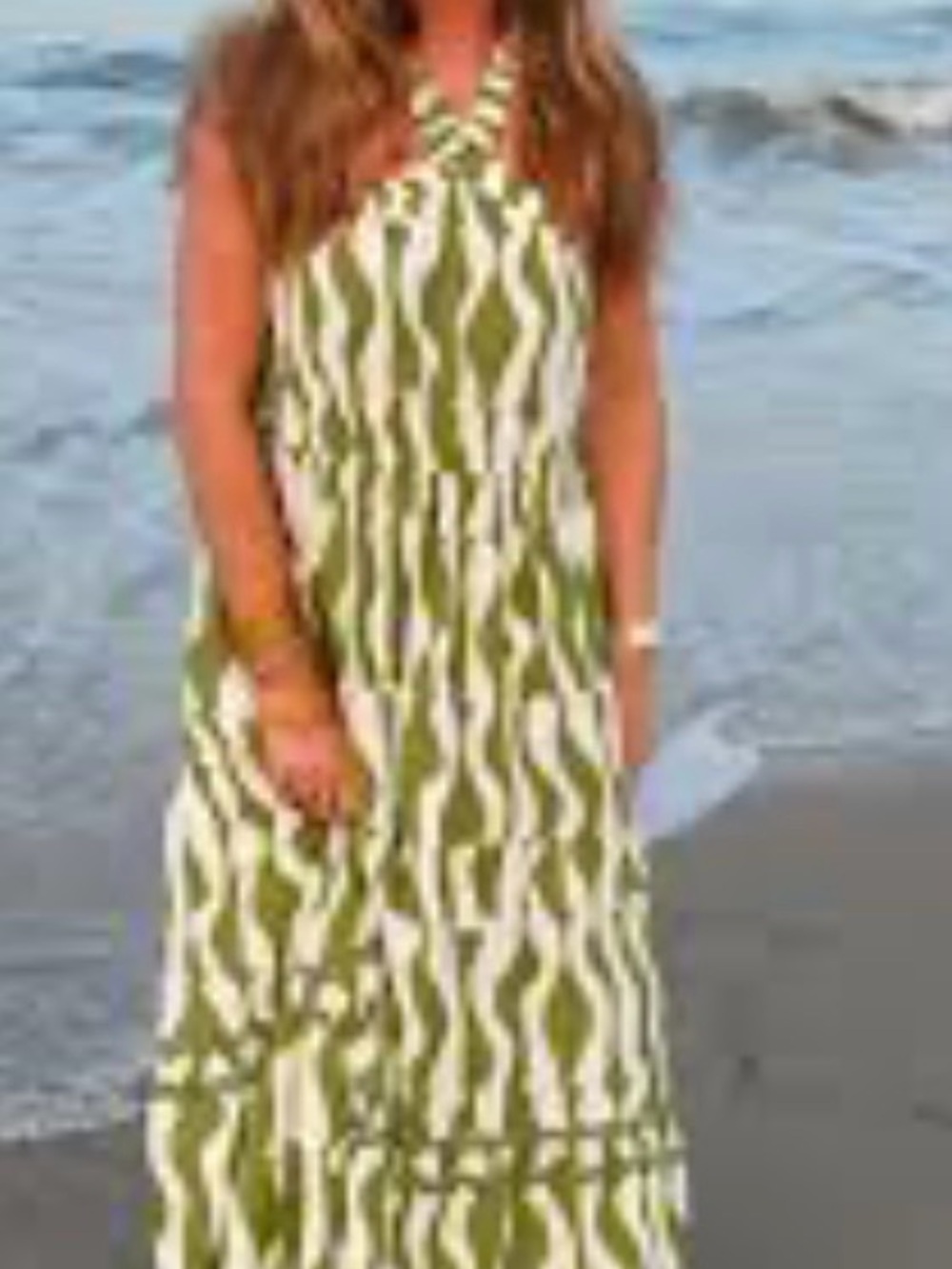 Olive Wave-Print Halter Umgee Maxi Dress - Brand